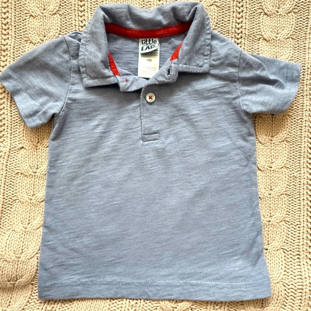 Little Lad Boys Polo Shirt 18M Blue Short Sleeve Collared Top Toddler